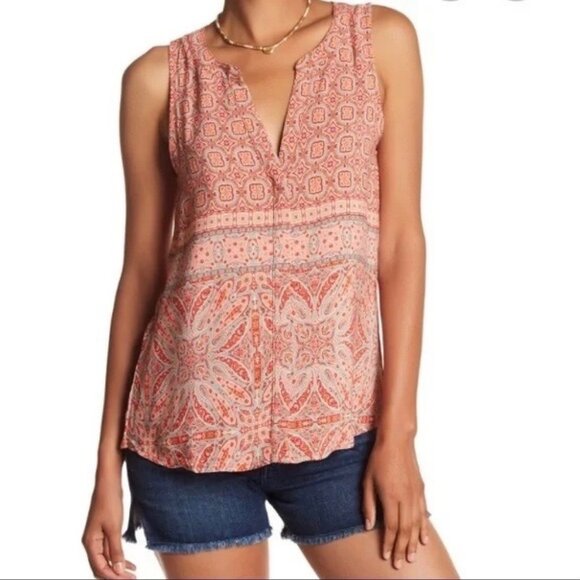 Nordstrom Sanctuary Coral Print Sleeveless Top M - Picture 2 of 10